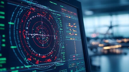 Fototapete - Detailed View of Airport Air Traffic Control Radar Monitoring and Tracking Multiple Aircraft Movements in the Airspace