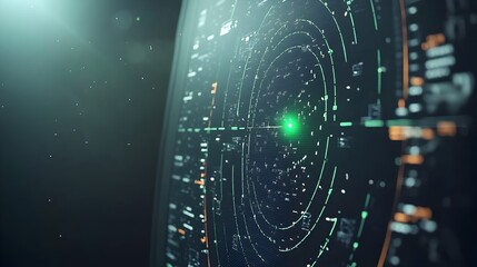Fototapete - detailed view of an aircraft detection radar screen displaying bright green blips against a dark bac