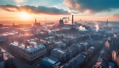 Poster - Stunning Industrial Landscape at Sunset with Magenta and Azure Sky