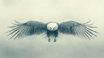 Poster -   Large bird with spread wings in foggy sky