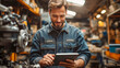© Aliaksandra - Portrait of a male mechanic in a garage, exuding strength and focus while wearing a work uniform