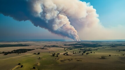 Towering wildfire smoke plume rising high into the dramatic ominous sky visible from miles away  A powerful natural disaster scene showcasing the intensity and scale of a raging fire