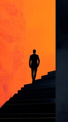 Wall Mural - A man walking up the stairs, symbolizing progress and success in business or professional life