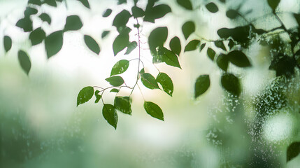 Wall Mural - Silhouetted Greenery on frosted glass for eco inspired concept. Calm wallpaper background or poster.