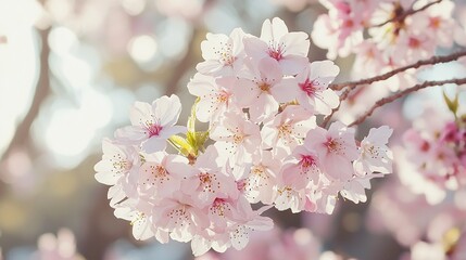 Sticker -   Pink flowers bloom on cherry blossoms under bright sunlight