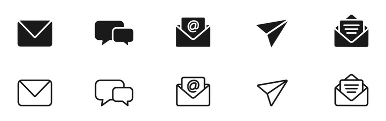 Mail icons set. Message icons collection. Email, mailing, letter, envelope. Vector illustration.