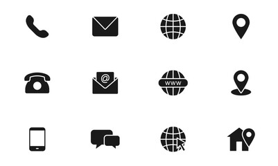 contact and web icons set. business contact us icons. communication isolated symbols. phone, email, 