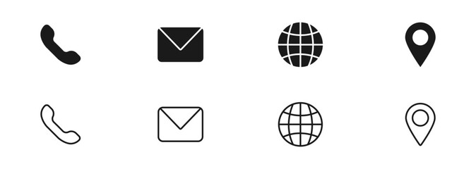 contact and web icons set. business contact us icons. communication isolated symbols. phone, email, 