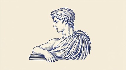 Wall Mural - elegant vector outline drawing of a classic greek statue. trendy bohemian style with an antique twis