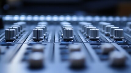 Close-Up of Faders on an Audio Mixing Console