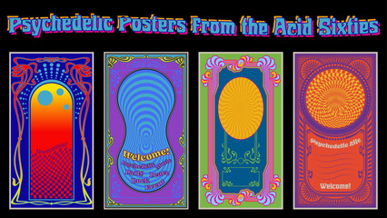 Wall Mural - Psychedelic Poster  from the Acid Sixties. 1960s Hippie Music Style Colorful Placards, Vector Templates for Musical Posters, Covers, Invitations