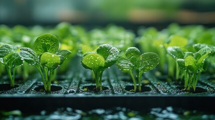 Green Leafy Seedlings in a Moist and Nurturing Greenhouse Environment