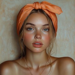 Wall Mural - Stunning Portrait of a Woman with Orange Headband