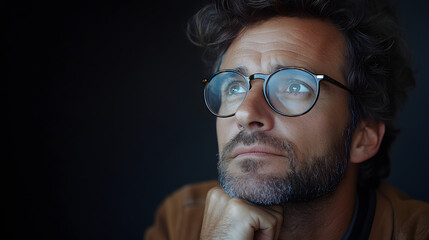 A Man Wearing Glasses Deep in Thought with His Hand on His Chin
