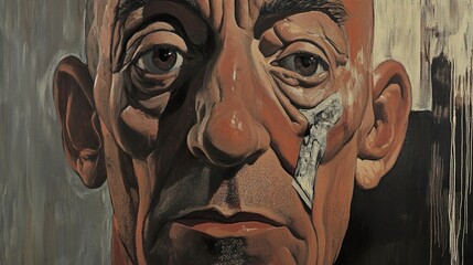 Wall Mural - Intense Portrait of a Man with Wrinkled Skin and Thoughtful Expression