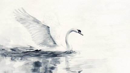 Sticker -   Swan flying over water  reflected in water below