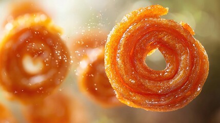 Wall Mural -   A close-up shot of colorful candies in flight with water droplets on their tips