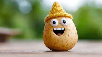 Poster - A potato with a yellow hat and eyes on it's face, AI