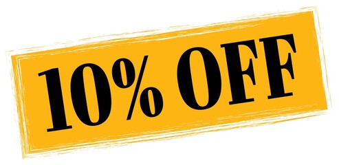 Sticker - 10% OFF text written on orange-black stamp sign.