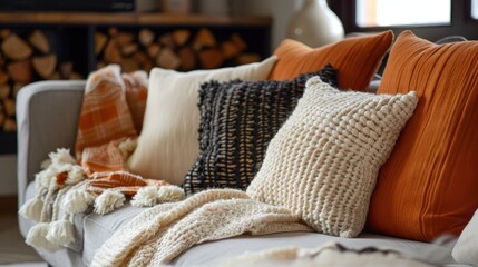 Poster - Cozy Soft Pillows and Warm Throws on a Sofa