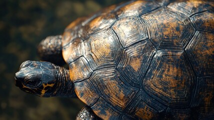 Canvas Print -   A clear close-up image of a turtle's head and neck, with an out-of-focus background