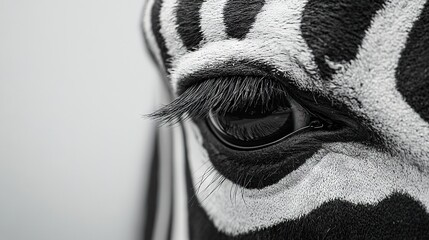 Wall Mural -   Close-up photo of a zebra's eye with its black and white head in the background