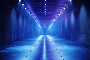 empty blue corridor with lighting. perfect for showcasing products, services, or ideas with an urban