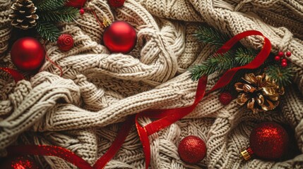 Poster - Cozy Christmas Decorations on Knit Background