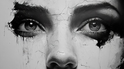 Wall Mural - Black and White Portrait of a Woman's Eyes with Intense Expression