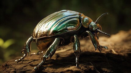 Sticker - Close Up of a Shiny Green Beetle in Nature