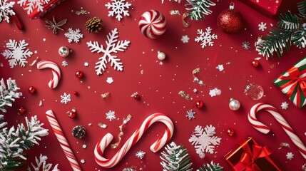 Poster - Top View of Festive Holiday Decorations with Candy Canes