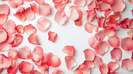 Canvas Print -   A close-up of pink petals on a white surface, with a single flower in the center