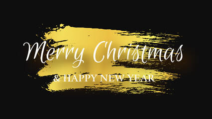 Wall Mural - Merry Christmas and Happy New Year incription on gold smear