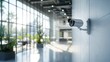 © kimly - a security camera mounted on a wall in a modern office building.