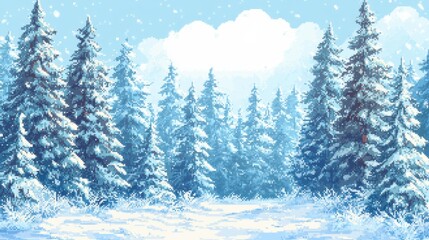 Simplified Snowy Forest Scene in Bit Style