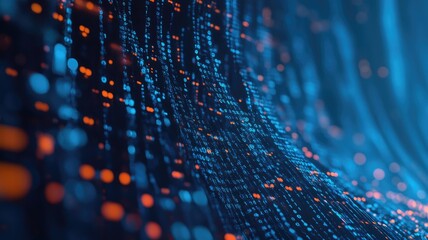 Wall Mural - dynamic digital data visualization with blue and orange lights