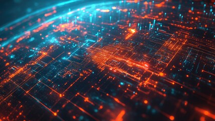 Wall Mural - abstract digital matrix in red and blue, resembling futuristic circuit board
