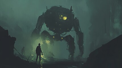 Sticker - Giant Robot in a Post-Apocalyptic World