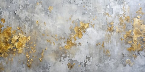 Wall Mural - Abstract Grey and Gold Wall Texture A Close-Up of Glimmering Flakes on Cracked Cement