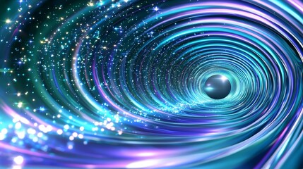 Wall Mural - the background is made of blue, purple, and pink abstract radial lines. a tunnel of data flows leads