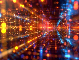 Wall Mural - quantum internet hub with crystalline processors exchanging entangled data at light speed