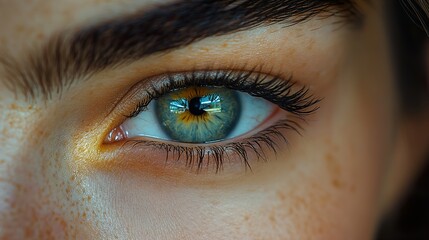 Poster - Close-Up Portrait of a Human Eye with Freckles