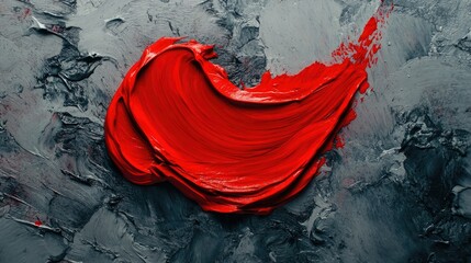 Canvas Print - A vibrant red paint stroke placed in the center of a muted grey background with soft lighting.