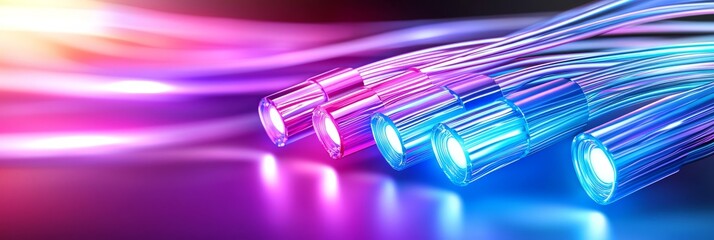 Cables and leds in vibrant colours, optical fiber, background for new business trends and technology images.