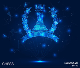 Wall Mural - hologram chess. chess made of polygons, triangles, dots, and lines. low-poly chess structure of conn
