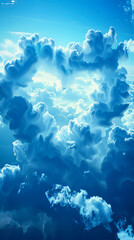 Wall Mural - heart-shaped clouds form against a bright blue sky during midday