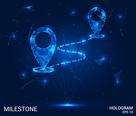 Wall Mural - hologram milestone. milestone made of polygons, triangles, dots, and lines. low-poly milestone struc