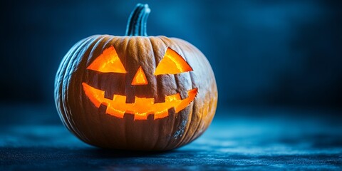 Sticker - A carved jack-o'-lantern glows with a warm orange light.