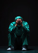 © Narongsak - A fatigued healthcare professional in scrubs sits in despair, reflecting the emotional toll of their challenging profession. This image captures the sacrifices made by those in healthcare.