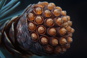 Wall Mural - Close-up of a pine cone with brown seeds